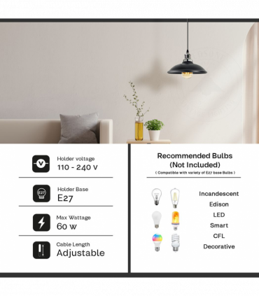 Vintage Industrial Black  E27 Ceiling Hanging Light Shade Loft Style Metal Ceiling Pendant Lamp