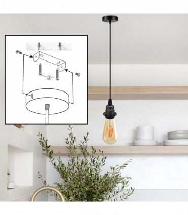 Vintage Industrial Black Pendant Light Fitting, lampshade Holder Fitting  Set with 2m Cable.
