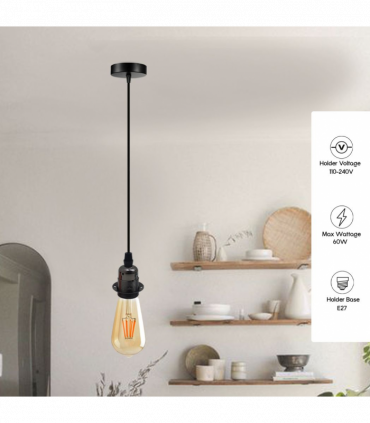 Vintage Industrial Black Pendant Light Fitting, lampshade Holder Fitting  Set with 2m Cable.