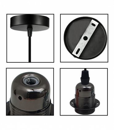 Vintage Industrial Black Pendant Light Fitting, lampshade Holder Fitting  Set with 2m Cable.