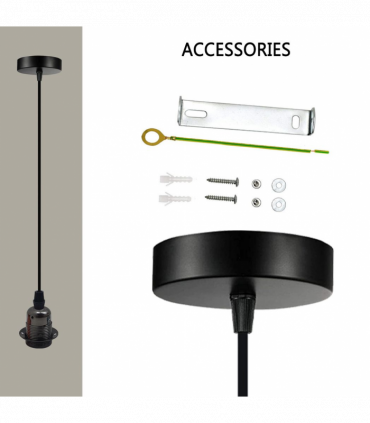 Vintage Industrial Black Pendant Light Fitting, lampshade Holder Fitting  Set with 2m Cable.