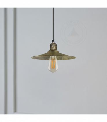 Vintage Industrial Brushed Brass Ceiling Pendant Light Adjustable Cord E27 Base Hand Brushed Finished Flat Cone Shaped