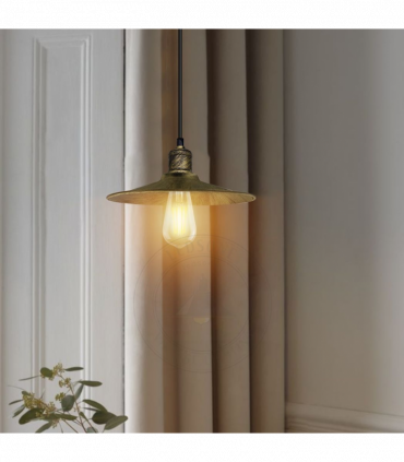 Vintage Industrial Brushed Brass Ceiling Pendant Light Adjustable Cord E27 Base Hand Brushed Finished Flat Cone Shaped
