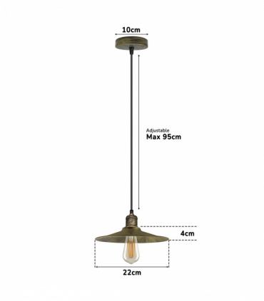 Vintage Industrial Brushed Brass Ceiling Pendant Light Adjustable Cord E27 Base Hand Brushed Finished Flat Cone Shaped