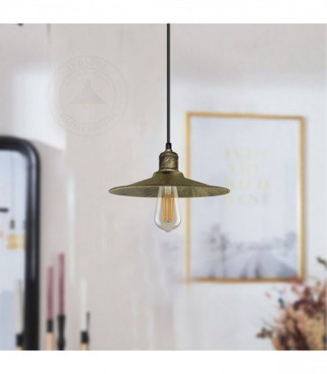 Vintage Industrial Brushed Brass Ceiling Pendant Light Adjustable Cord E27 Base Hand Brushed Finished Flat Cone Shaped