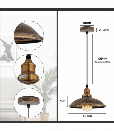 Vintage Industrial Brushed copper E27 Ceiling Hanging Light  Shade Loft Style Metal Ceiling Pendant Lamp