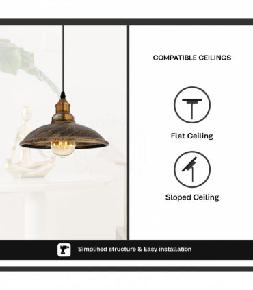 Vintage Industrial Brushed copper E27 Ceiling Hanging Light  Shade Loft Style Metal Ceiling Pendant Lamp