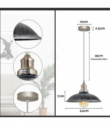 Vintage Industrial Brushed silver E27 Ceiling Hanging Light  Shade Loft Style Metal Ceiling Pendant Lamp
