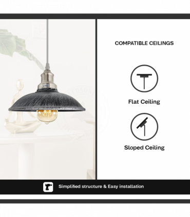 Vintage Industrial Brushed silver E27 Ceiling Hanging Light  Shade Loft Style Metal Ceiling Pendant Lamp