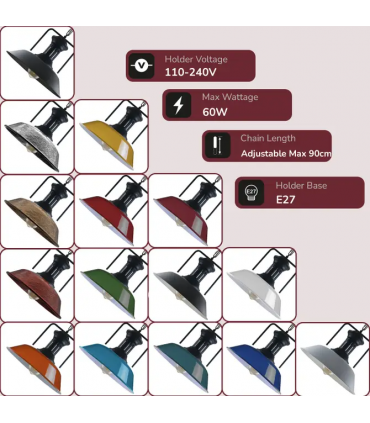 Vintage Industrial Burgundy Ceiling Pendant Light Shade Hanging Lamp Light