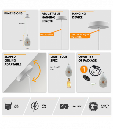 Vintage Industrial Ceiling Pendant Light, White Metal Shade Hanging Chandelier Lights