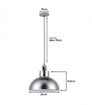 Vintage Industrial Chrome Ceiling Pendant Light Metal Shade Hanging Lamp