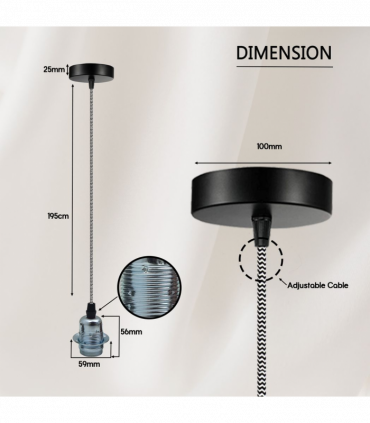 Vintage Industrial Chrome Pendant Light Fitting, lampshade Holder Fitting  Set with 2m Cable.