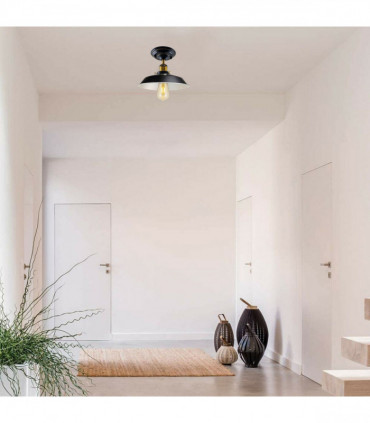 Vintage Industrial Flush Mount Ceiling Light Black Metal Bowl Lampshade