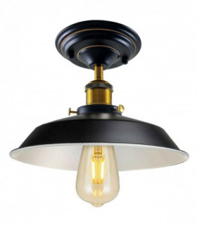 Vintage Industrial Flush Mount Ceiling Light Black Metal Bowl Lampshade