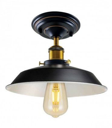 Vintage Industrial Flush Mount Ceiling Light Black Metal Bowl Lampshade