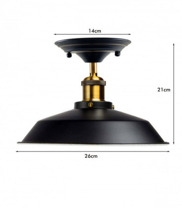 Vintage Industrial Flush Mount Ceiling Light Black Metal Bowl Lampshade