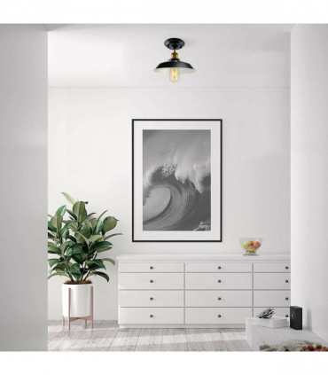 Vintage Industrial Flush Mount Ceiling Light Black Metal Bowl Lampshade