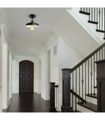 Vintage Industrial Flush Mount Ceiling Light Black Metal Bowl Lampshade