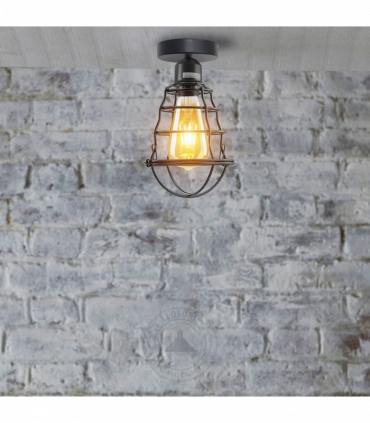 Vintage Industrial Geometric Wavy Shaped Wire Cage Light Metal Round Ceiling Rose Lighting Bulb Holder