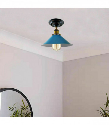 Vintage Industrial Metal Cone Shade Flush Mount Ceiling Light