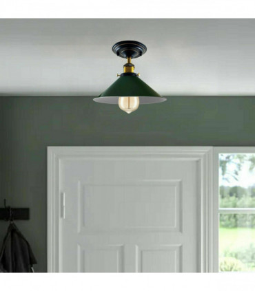 Vintage Industrial Metal Cone Shade Flush Mount Ceiling Light