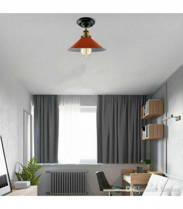 Vintage Industrial Metal Cone Shade Flush Mount Ceiling Light