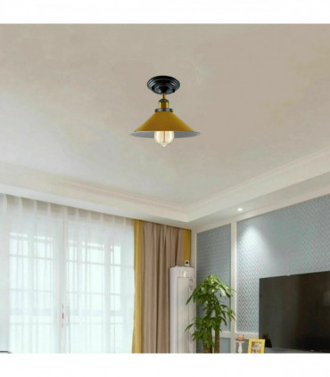Vintage Industrial Metal Cone Shade Flush Mount Ceiling Light