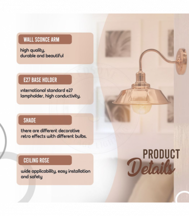 Vintage Industrial Rose Gold Retro Wall light Sturdy Metal Lamp Shade Lights Classic Style Electroplated Finish E27 lamp