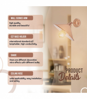 Vintage Industrial Rose Gold Retro Wall light Sturdy Metal Lamp Shade Lights Classic Style Electroplated Finish E27 lamp