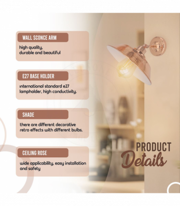 Vintage Industrial Rose Gold Retro Wall light Sturdy Metal Lamp Shade Lights Classic Style Electroplated Finish E27 lamp
