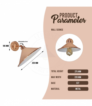 Vintage Industrial Rose Gold Retro Wall light Sturdy Metal Lamp Shade Lights Classic Style Electroplated Finish E27 lamp