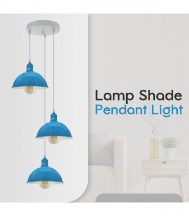 Vintage Industrial Round Three Outlet 21cm Pendant Light Blue without bulb