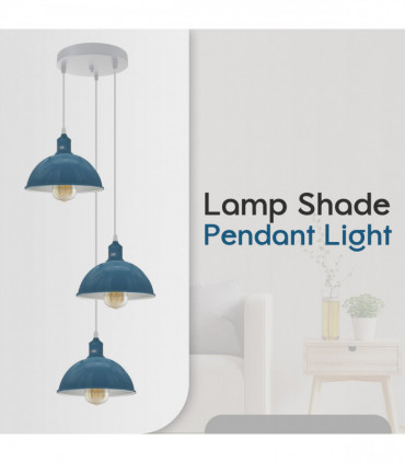 Vintage Industrial Round Three Outlet 21cm Pendant Light Cyan Blue without bulb