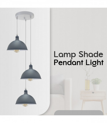 Vintage Industrial Round Three Outlet 21cm Pendant Light Grey with bulb