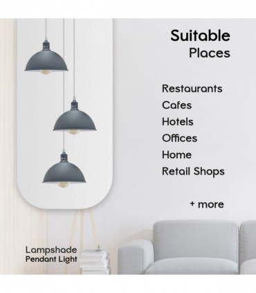 Vintage Industrial Round Three Outlet 21cm Pendant Light Grey with bulb