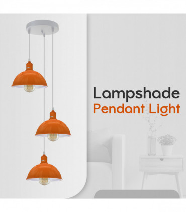 Vintage Industrial Round Three Outlet 21cm Pendant Light Orange without bulb