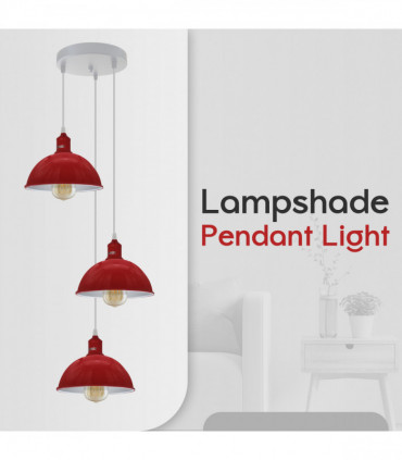 Vintage Industrial Round Three Outlet 21cm Pendant Light Red without bulb