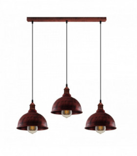 Vintage Industrial Rustic Red 3 Head Base Pendant Cord Light E27 Base Metal Brushed Light Fitting Small Curvy Lamp Shade