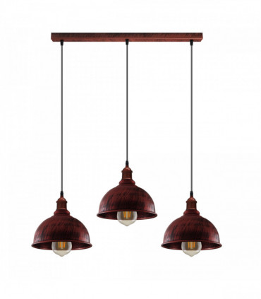 Vintage Industrial Rustic Red 3 Head Base Pendant Cord Light E27 Base Metal Brushed Light Fitting Small Curvy Lamp Shade