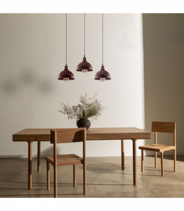 Vintage Industrial Rustic Red 3 Head Base Pendant Cord Light E27 Base Metal Brushed Light Fitting Small Curvy Lamp Shade