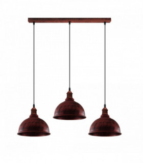 Vintage Industrial Rustic Red 3 Head Base Pendant Cord Light E27 Base Metal Brushed Light Fitting Small Curvy Lamp Shade