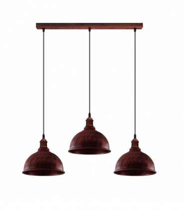 Vintage Industrial Rustic Red 3 Head Base Pendant Cord Light E27 Base Metal Brushed Light Fitting Small Curvy Lamp Shade