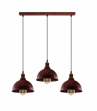 Vintage Industrial Rustic Red 3 Head Base Pendant Cord Light E27 Base Metal Brushed Light Fitting Small Curvy Lamp Shade
