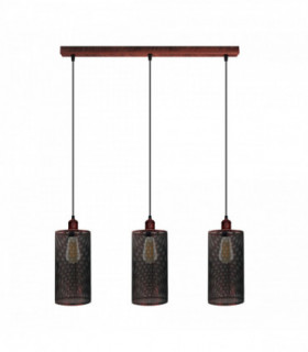 Vintage Industrial Rustic Red 3 Head Reactangle Base Pendant Cord  E27 Metal Brushed Light Fitting Barel Cage Lamp Shade