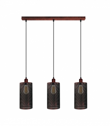 Vintage Industrial Rustic Red 3 Head Reactangle Base Pendant Cord  E27 Metal Brushed Light Fitting Barel Cage Lamp Shade