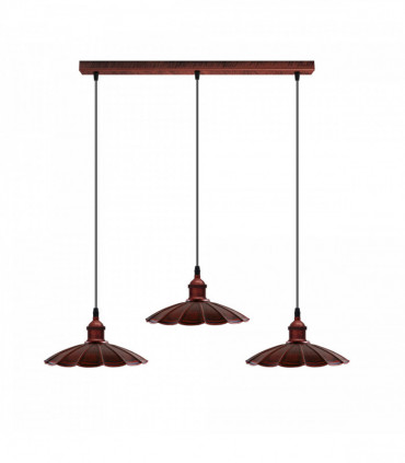 Vintage Industrial Rustic Red 3 Head Reactangle Base Pendant Cord Brushed Light Fitting Umbrella Shape Lamp Shade