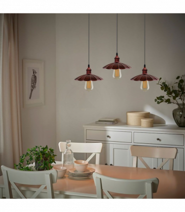 Vintage Industrial Rustic Red 3 Head Reactangle Base Pendant Cord Brushed Light Fitting Umbrella Shape Lamp Shade