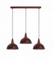 Vintage Industrial Rustic Red 3 Head Reactangle Base Pendant Cord E27  Metal Brushed Light Fitting Small Dome Lamp Shade