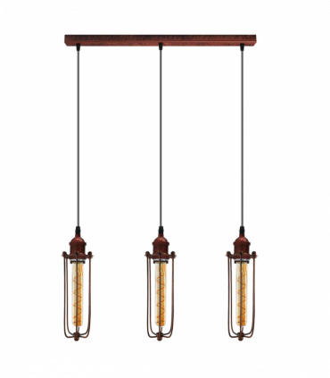 Vintage Industrial Rustic Red 3 Head Reactangle Base Pendant Cord E27 Base Metal Brushed Light Long Wire Cage Lamp Shade